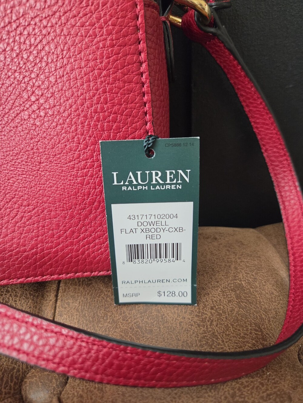 Lauren Ralph Lauren Red Pebbled Leather Crossbody Bag - Picture 10 of 16